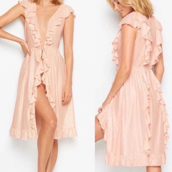 Victoria’s Secret Dream Angel Sheer Ruffle Sexy Stripe‎ Midi Kimono Robe Large - Picture 1 of 9
